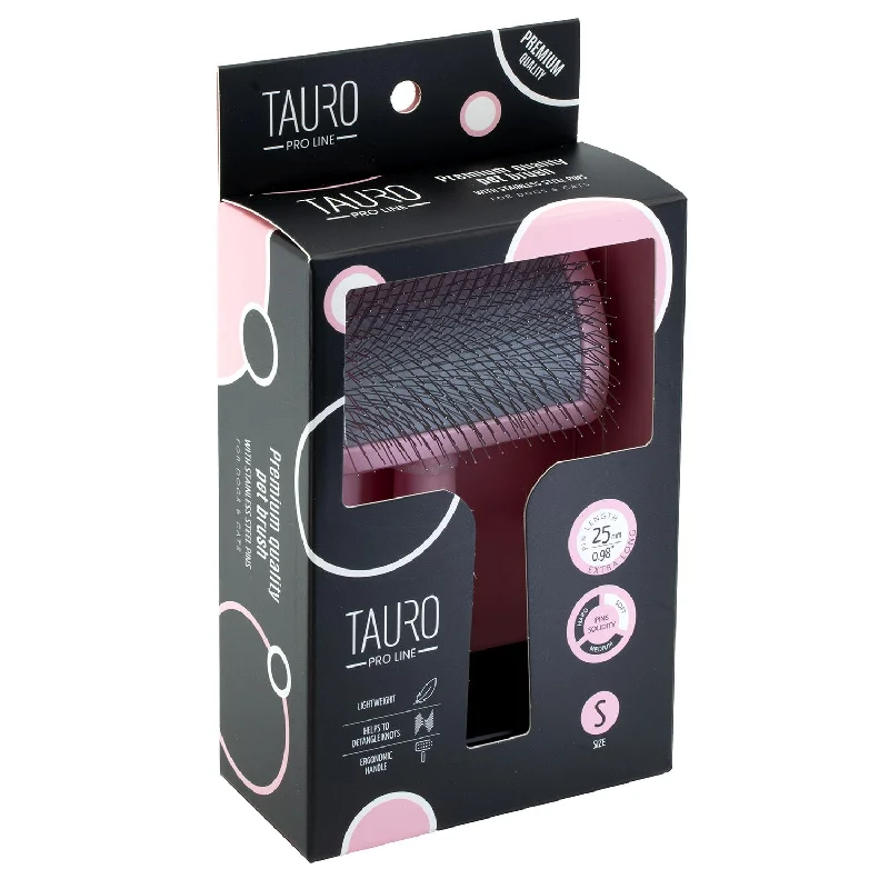 Tauro Pro Line Brush, plastic, thin and soft 0.98 in stainless steel pins, pink, small size 6.1x4.0x2.4 in