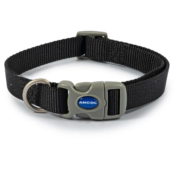 Ancol - Viva Nylon Adjustable Collar - Black - Medium (30-50cm)