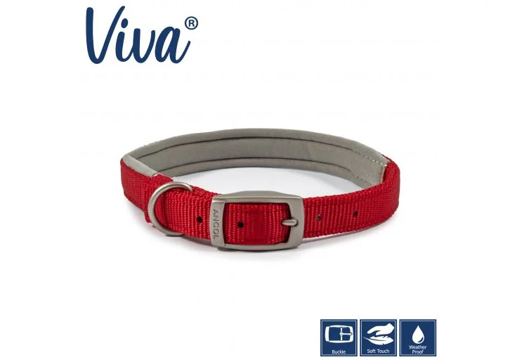 Ancol - Viva Nylon Padded Buckle Collar - Red - Size 5 (39-48cm)