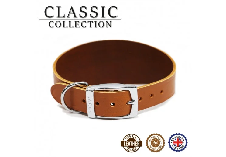 Ancol - Classic Leather Hound Collar - Tan - Whippet (Size 2 - 14")