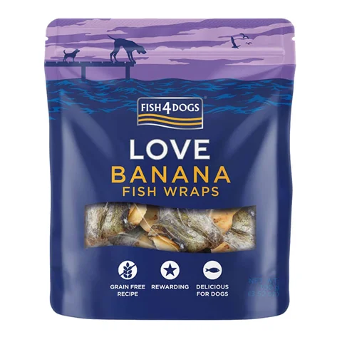 Fish4Dogs - LOVE BANANA FISH WRAP DOG TREAT - 100g