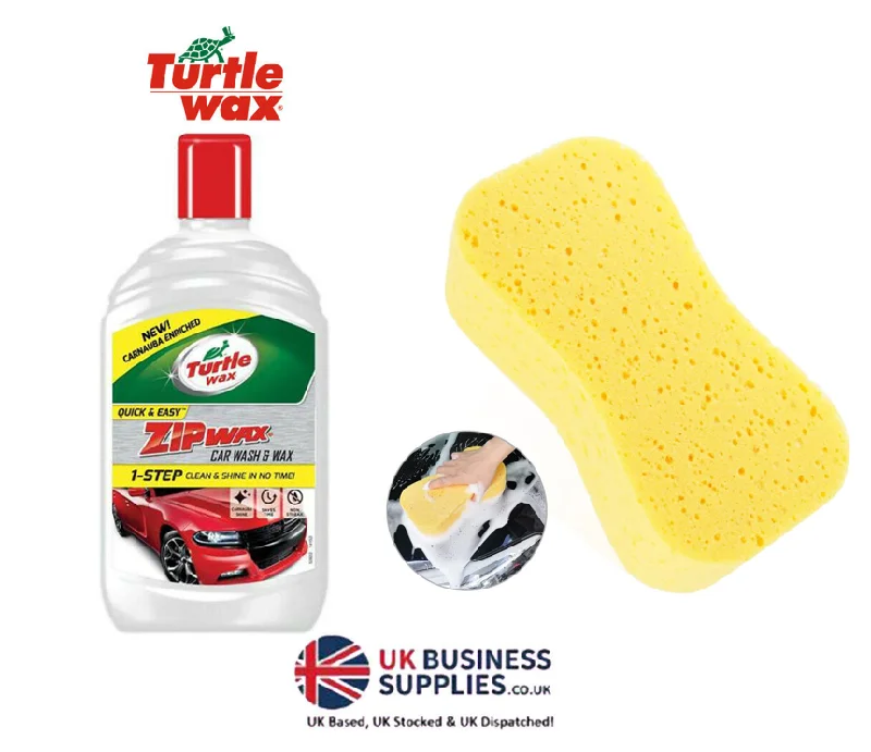 Turtle Wax  Zip Car Wash Shampoo & Wax 500ml, with FREE Sponge